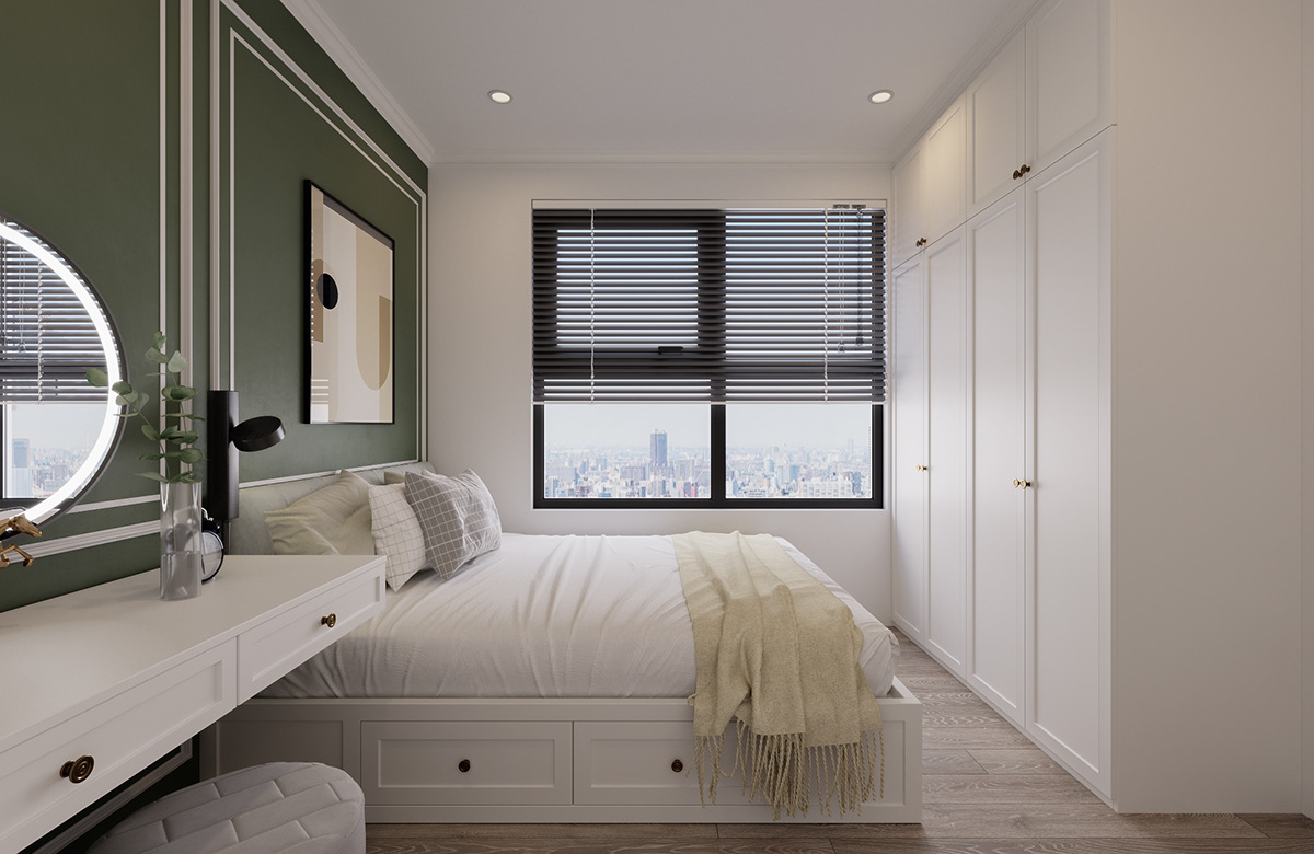 Nội thất phòng ngủ tân cổ điển gỗ mdf sơn inchem chung cư Mipec-Rubik360