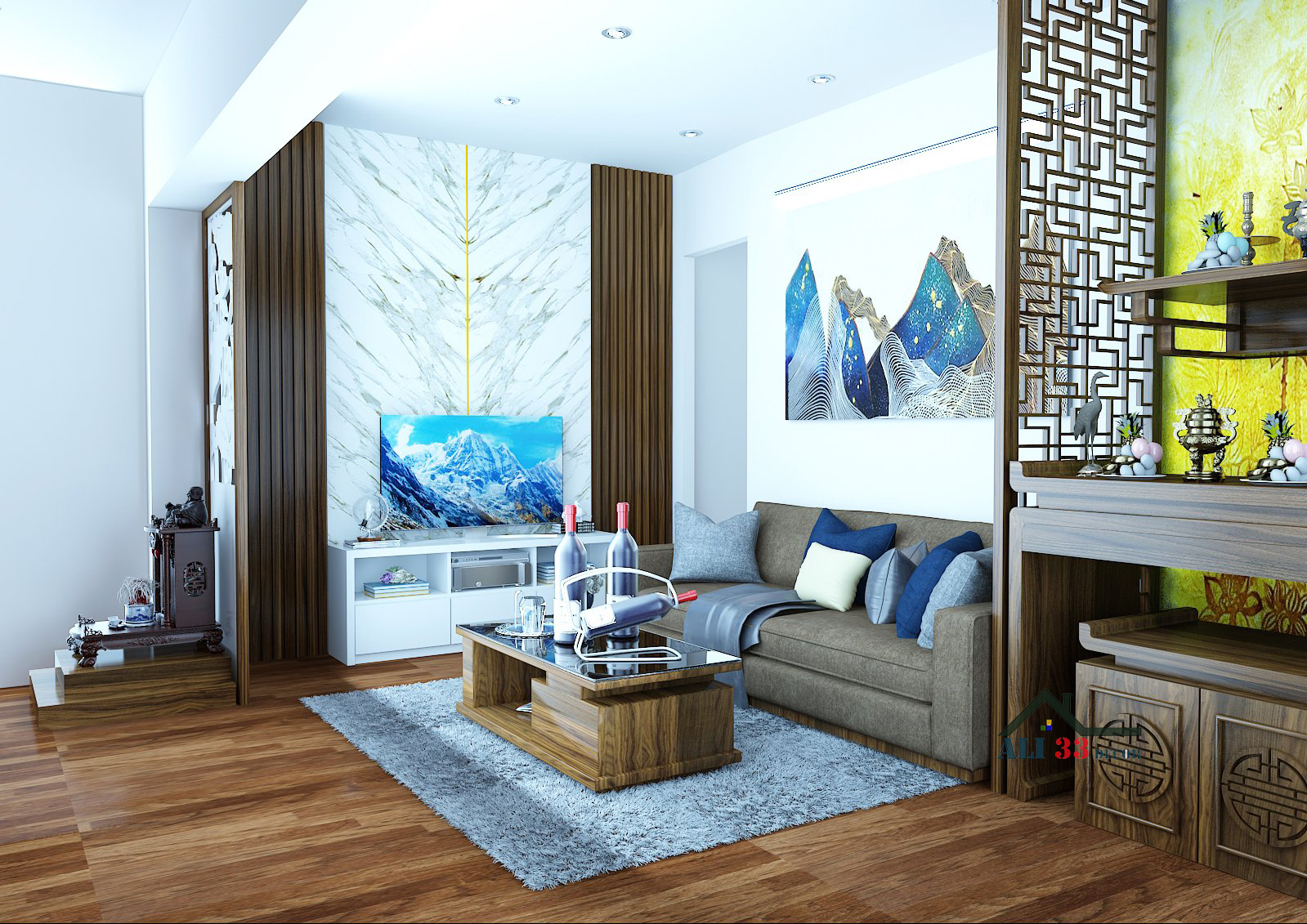Mẫu Thiết kế nội thất phòng khách đẹp hiện đại dành cho chung cư
